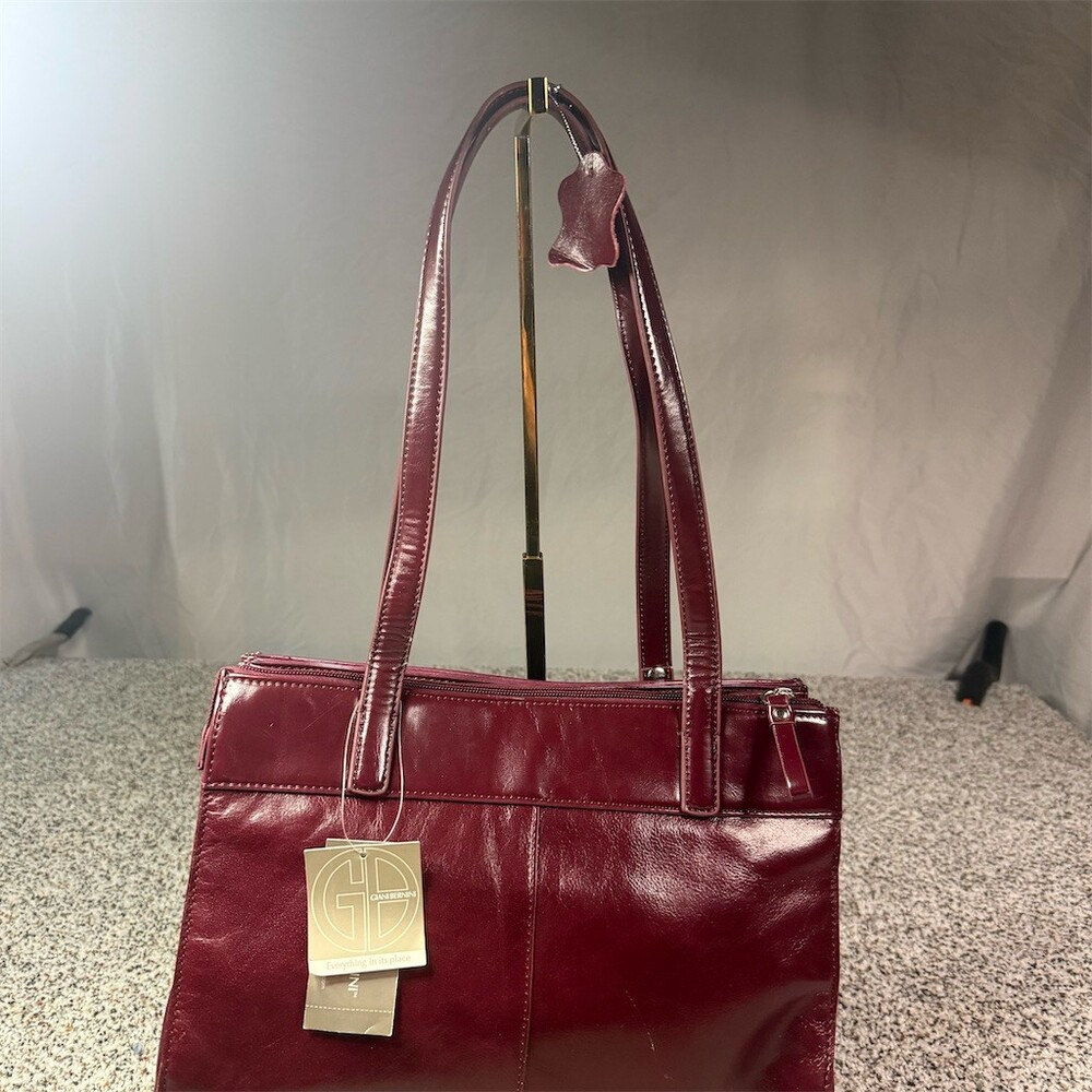 Giani Bernini Tote Bag Womens Large Burgundy Double Zip Shoulder w/